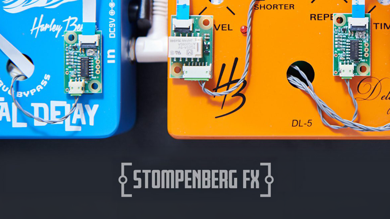 Stompenberg FX-hardware aangesloten op effectpedalen voor online testen
