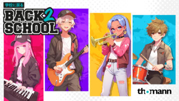Anime-stijl tieners spelen keyboard, gitaar, trompet en drums voor Thomanns Back 2 School muziekcampagne.