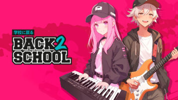 Twee jonge muzikanten met keyboard en elektrische gitaar op felroze achtergrond – Back 2 School muziekinstrumentencampagne