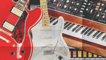 Instrumenten die het geluid van verschillende decennia hebben gevormd, met iconische elektrische gitaren, synthesizers en keyboards uit diverse muziekperiodes