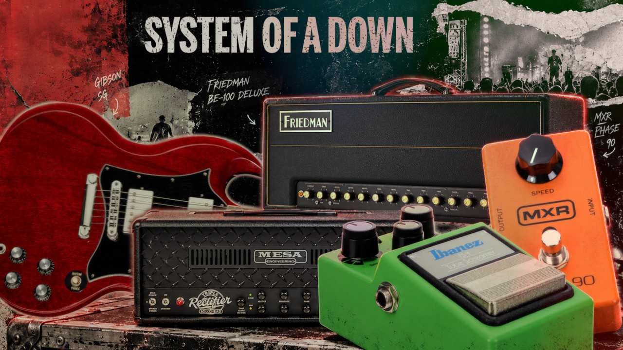 Gitaargear van Daron Malakian voor de System Of A Down-sound, waaronder een Gibson SG, Friedman- en Mesa/Boogie-versterkers en effectpedalen